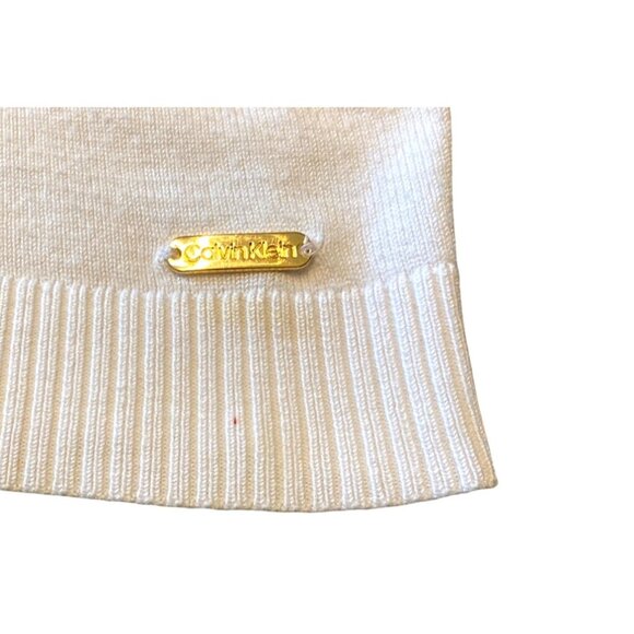 Calvin Klein Womens Ivory Studded Long-Sleeve Sweater L Cotton/Viscose Ribbed He - Picture 3 of 3